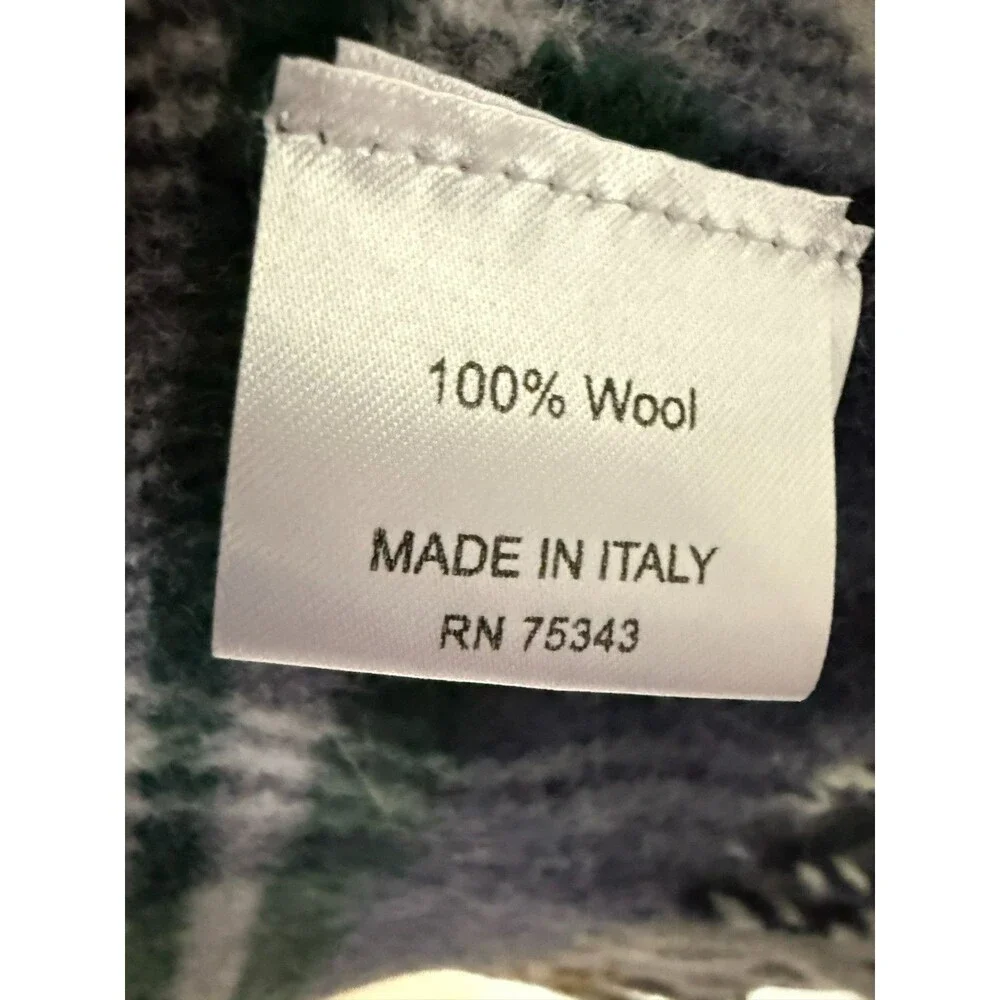 Unisex Wool Scarf Italian Woolen Treasures Plaid Blue Green Gold Italy 72